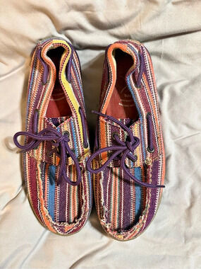 Twisted X Multicolor Striped Canvas Boat Shoes